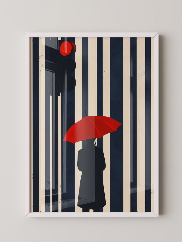 Roter Regenschirm Streifenoptik