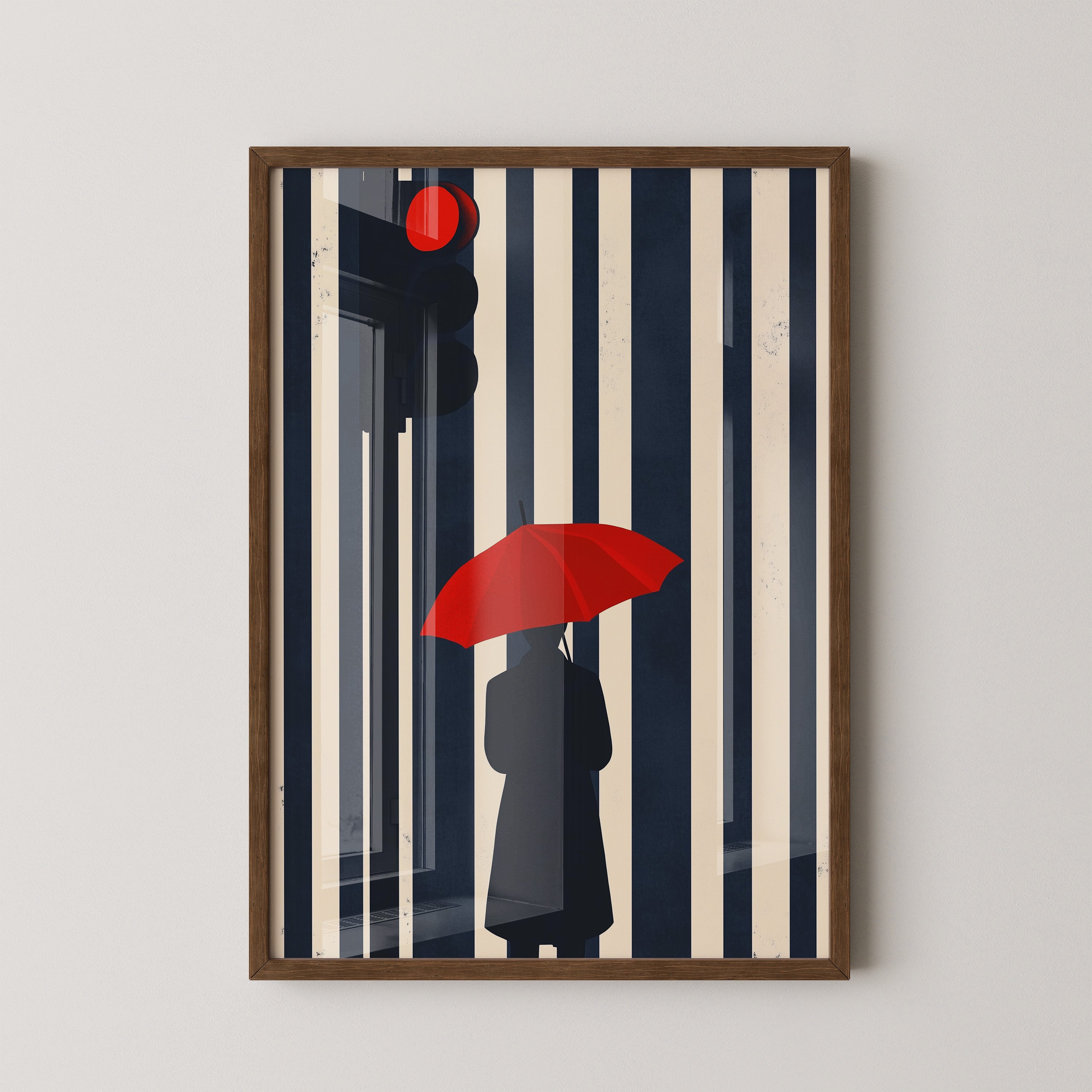 Roter Regenschirm Streifenoptik