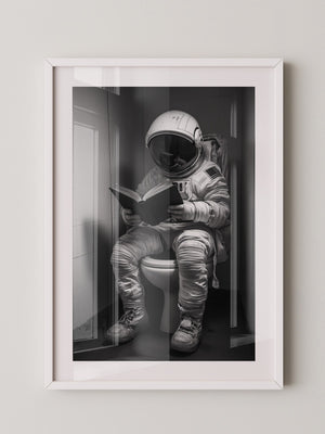 Astronaut WC liest Buch Schwarzweiß