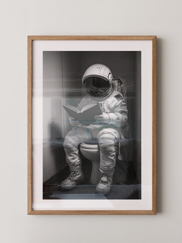 Astronaut WC liest Buch Schwarzweiß