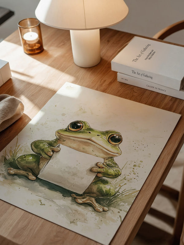 Frosch Aquarell Rollenhältend