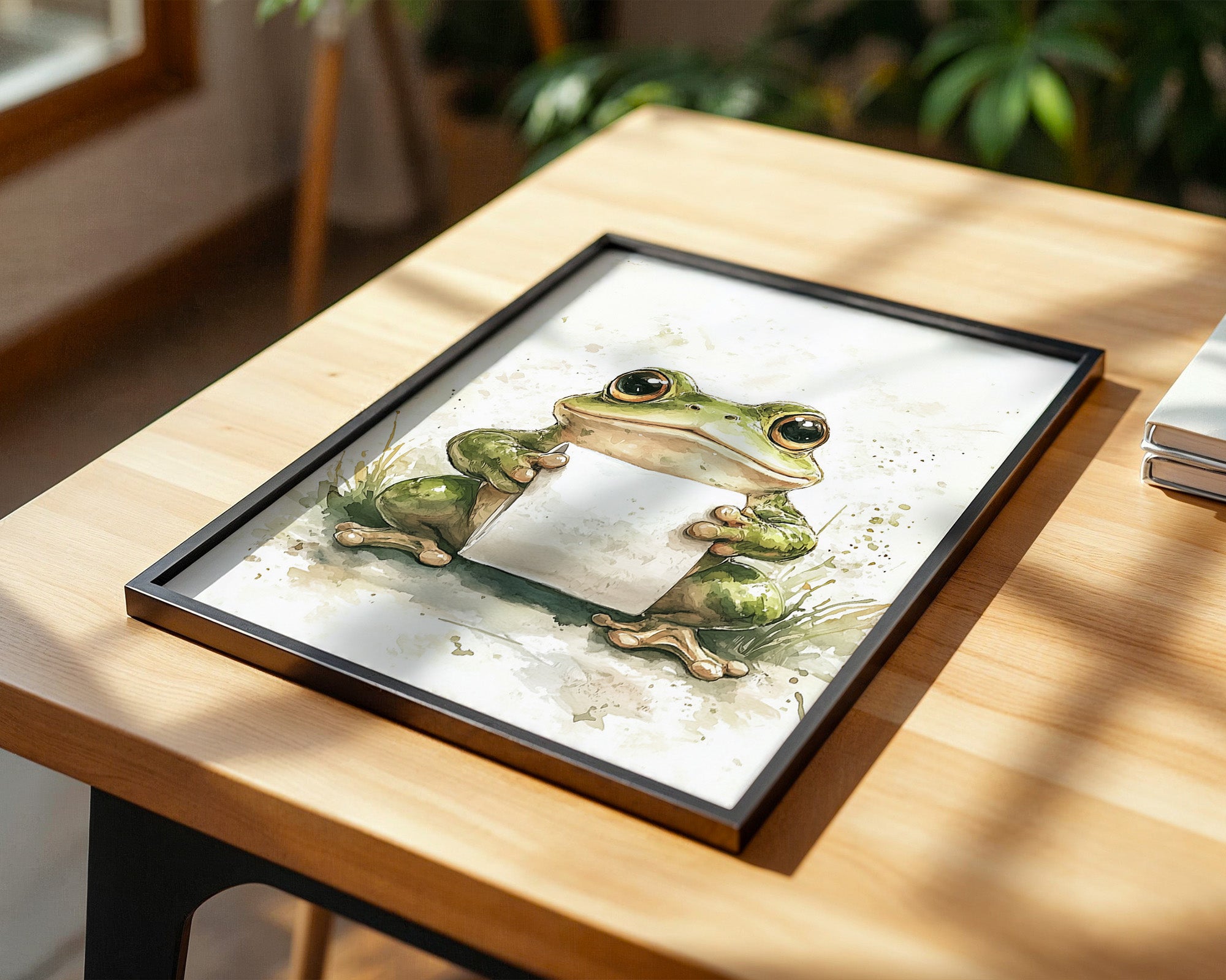 Frosch Aquarell Rollenhältend