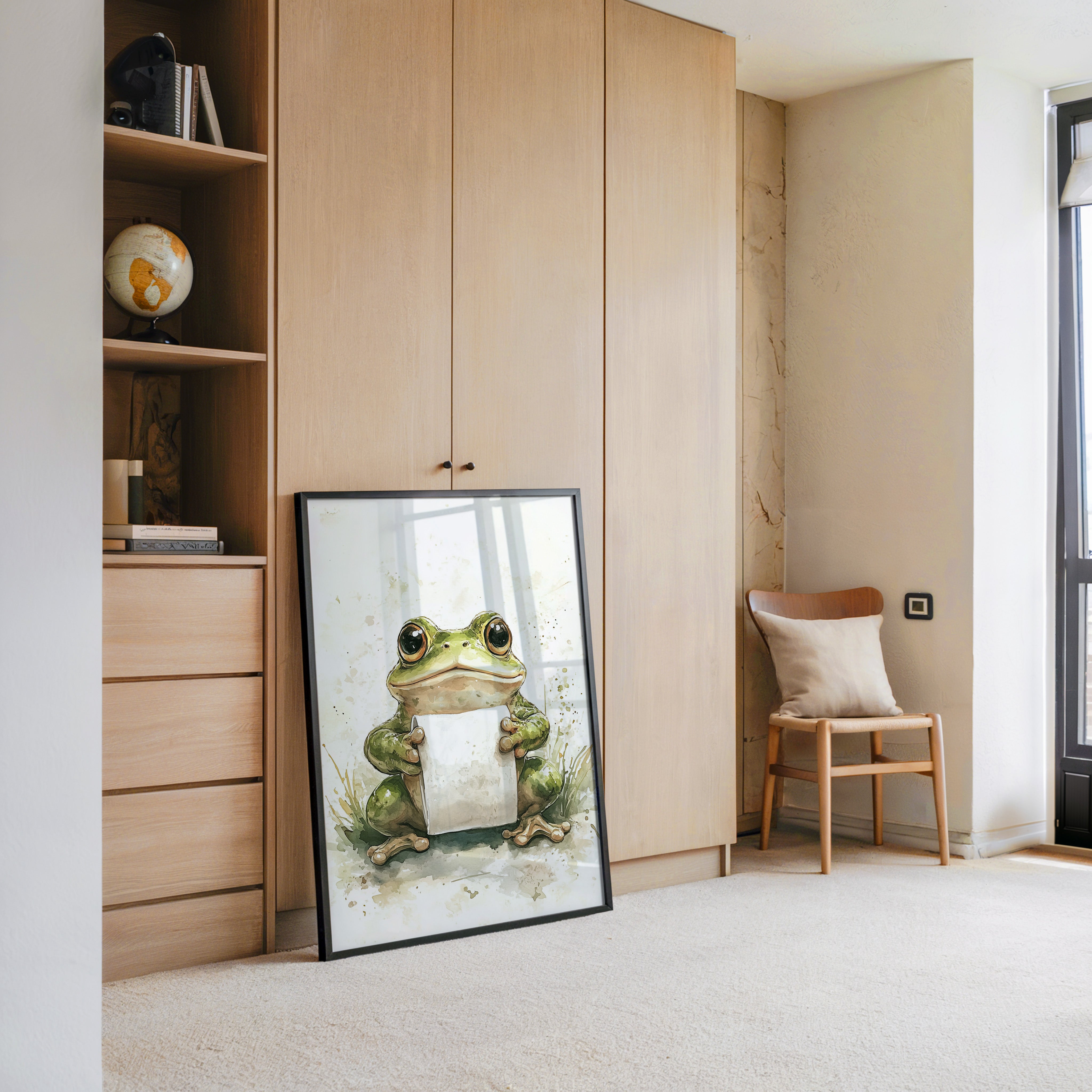 Frosch Aquarell Rollenhältend