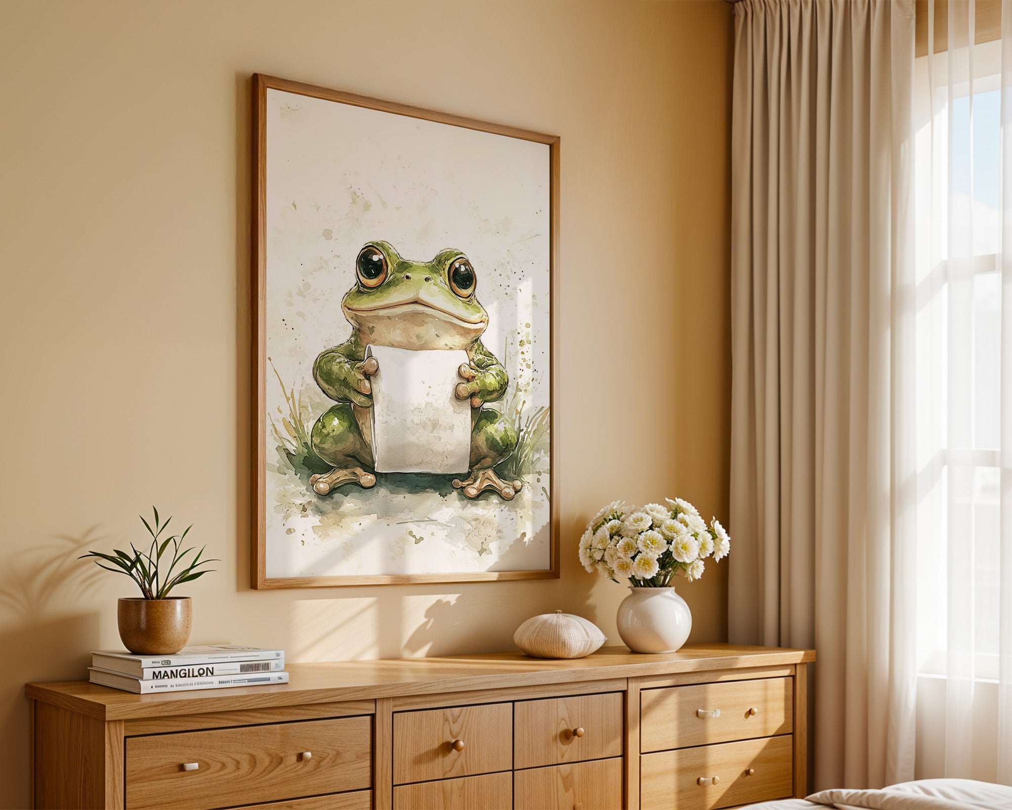 Frosch Aquarell Rollenhältend