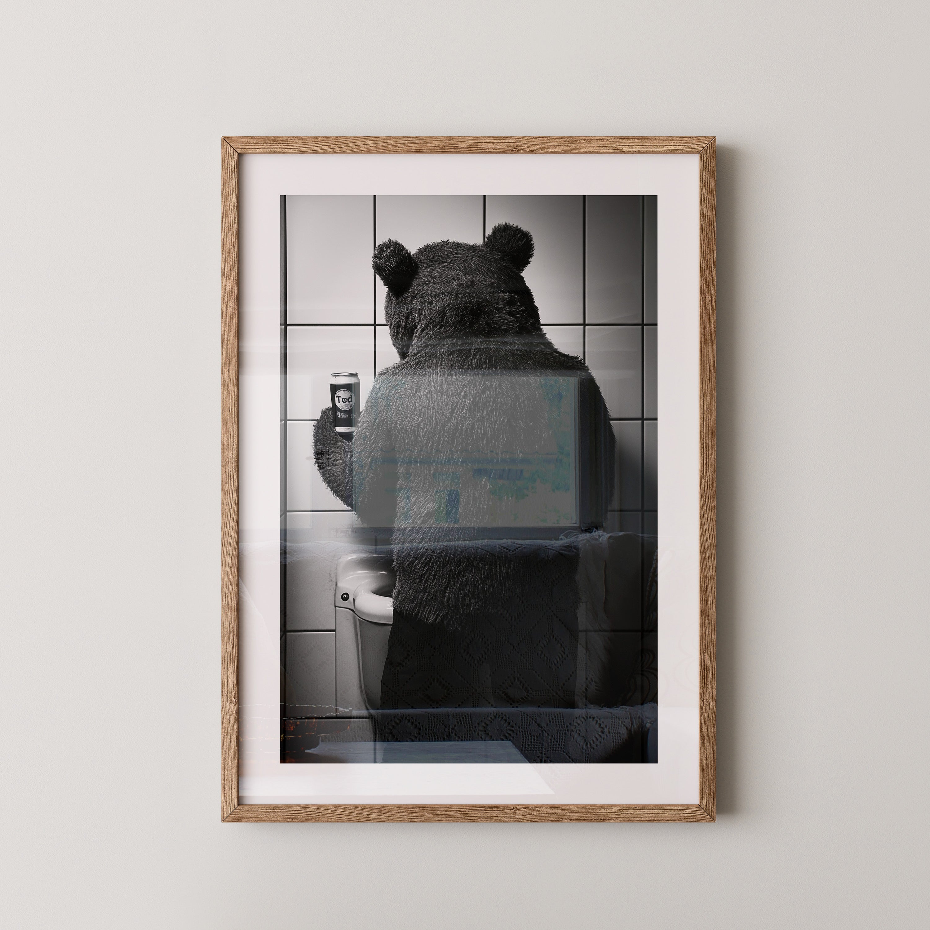 Bärenkostüm Kachelwand Retro-Look