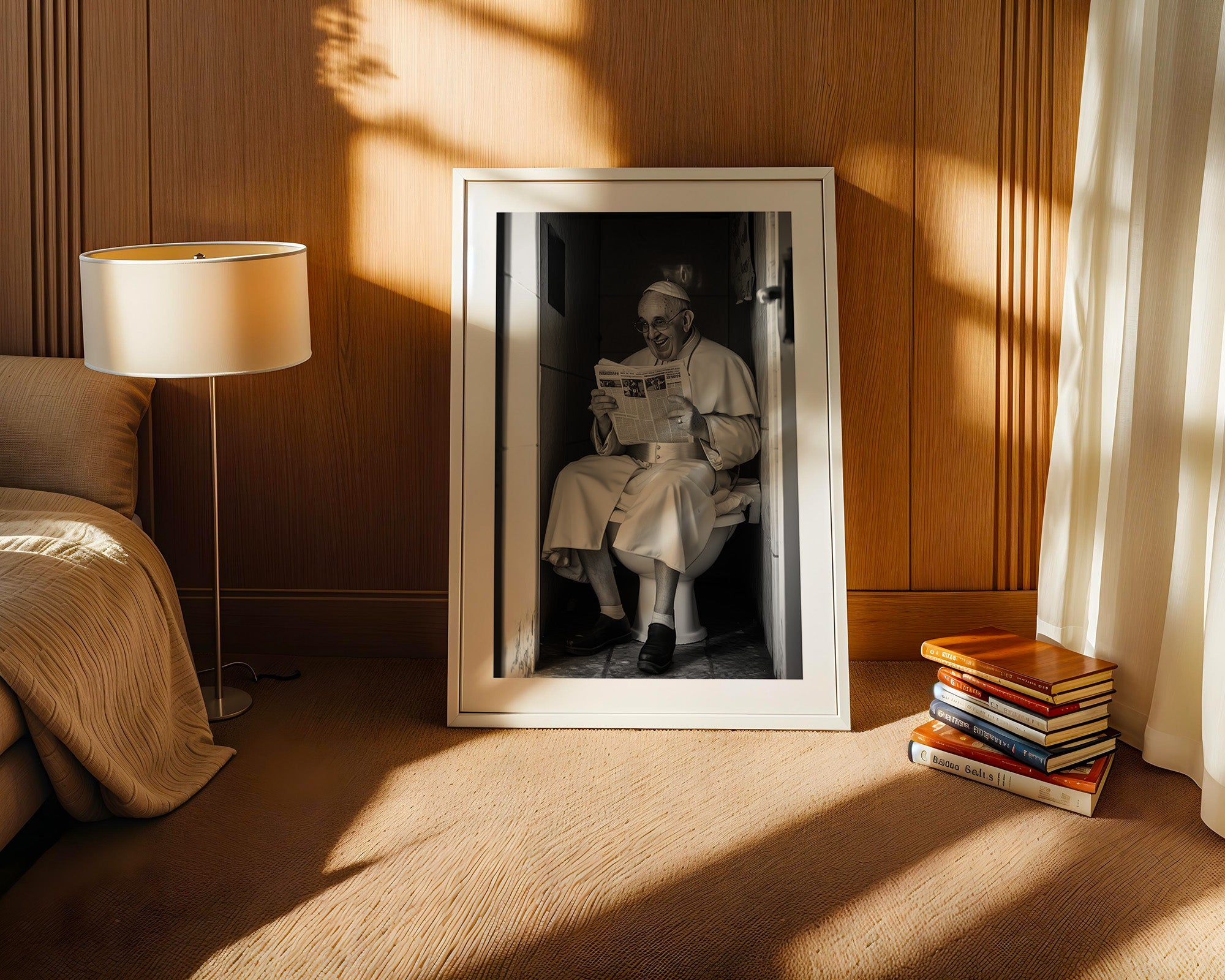 Lesender Mann Toilettenmoment S/W