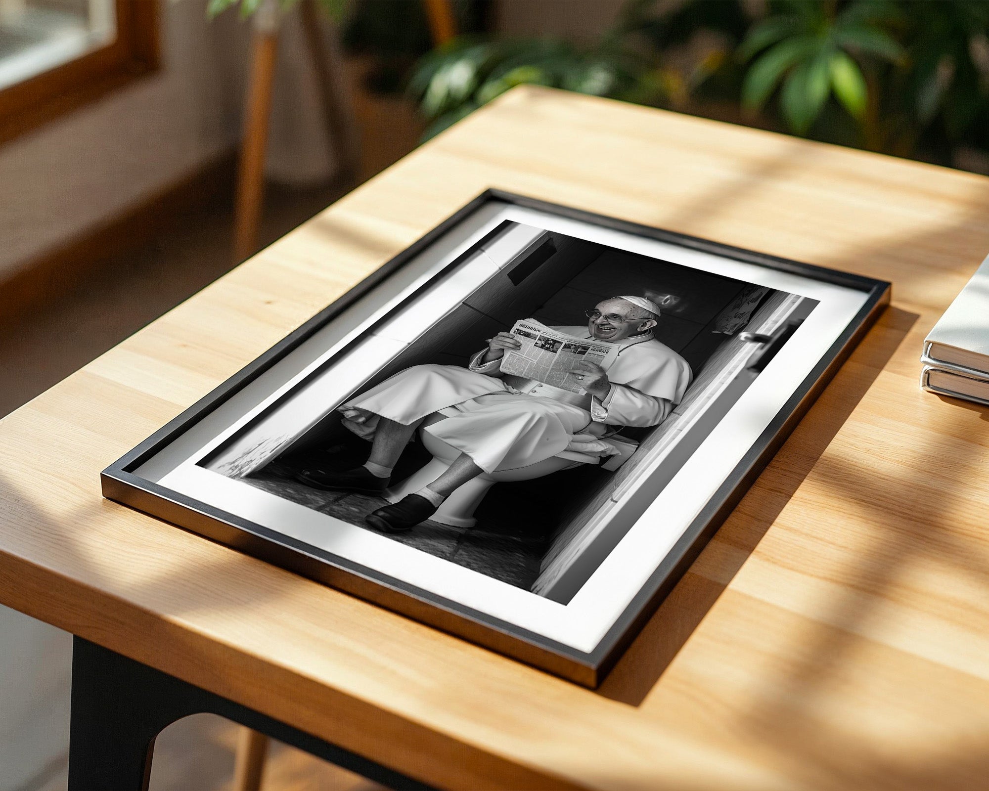 Lesender Mann Toilettenmoment S/W