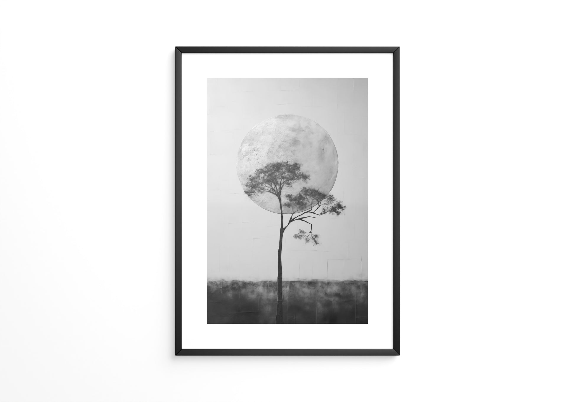 Baum vor Mond Schwarzweiß