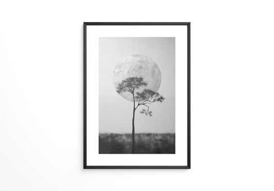 Baum vor Mond Schwarzweiß