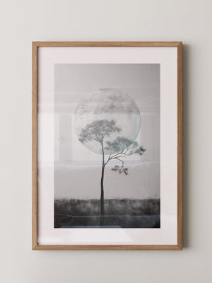 Baum vor Mond Schwarzweiß