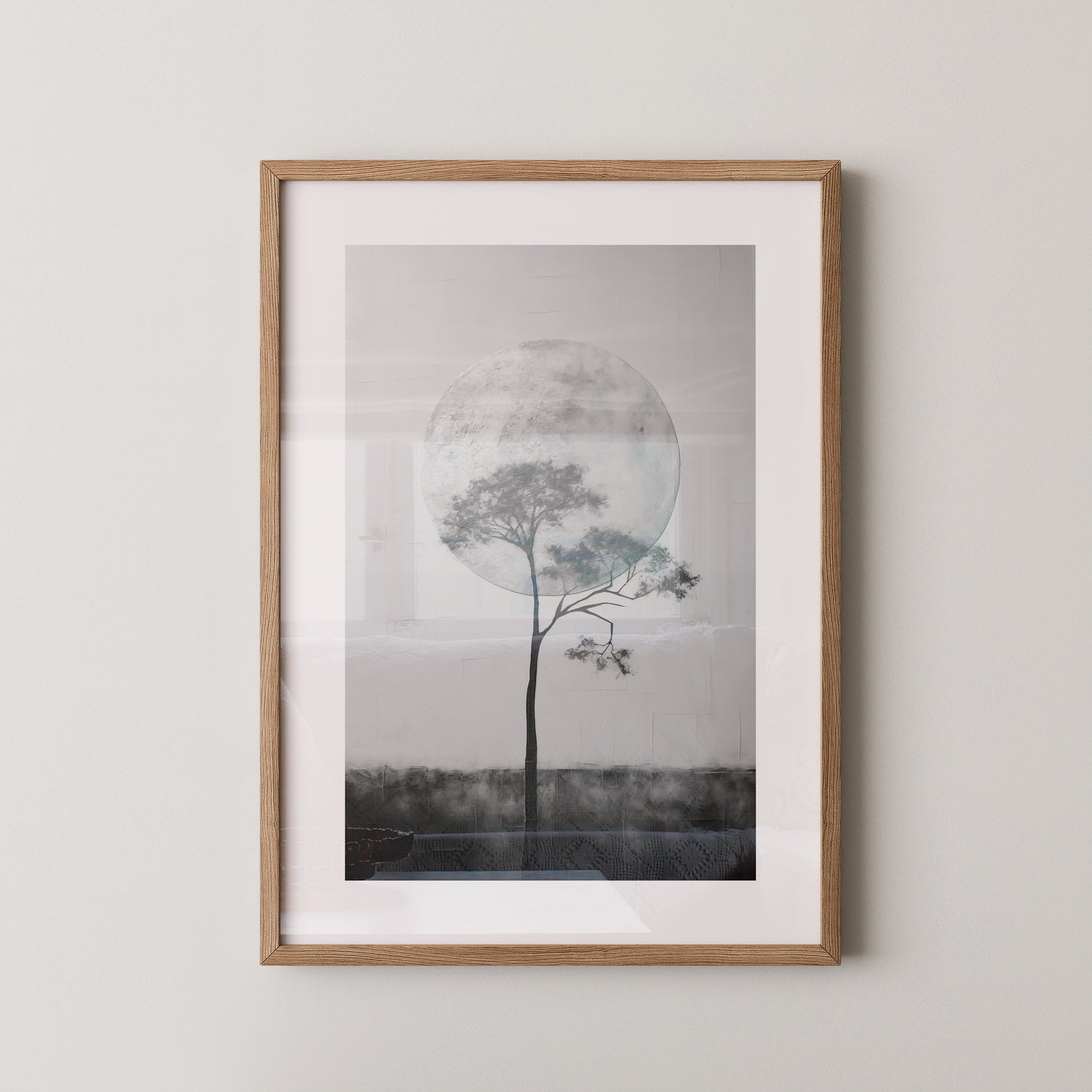 Baum vor Mond Schwarzweiß