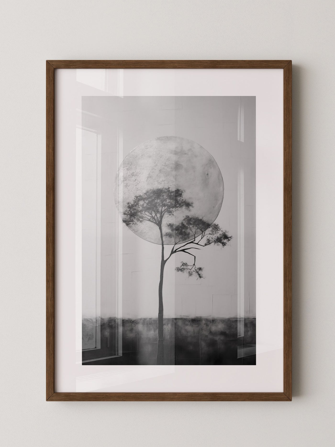 Baum vor Mond Schwarzweiß