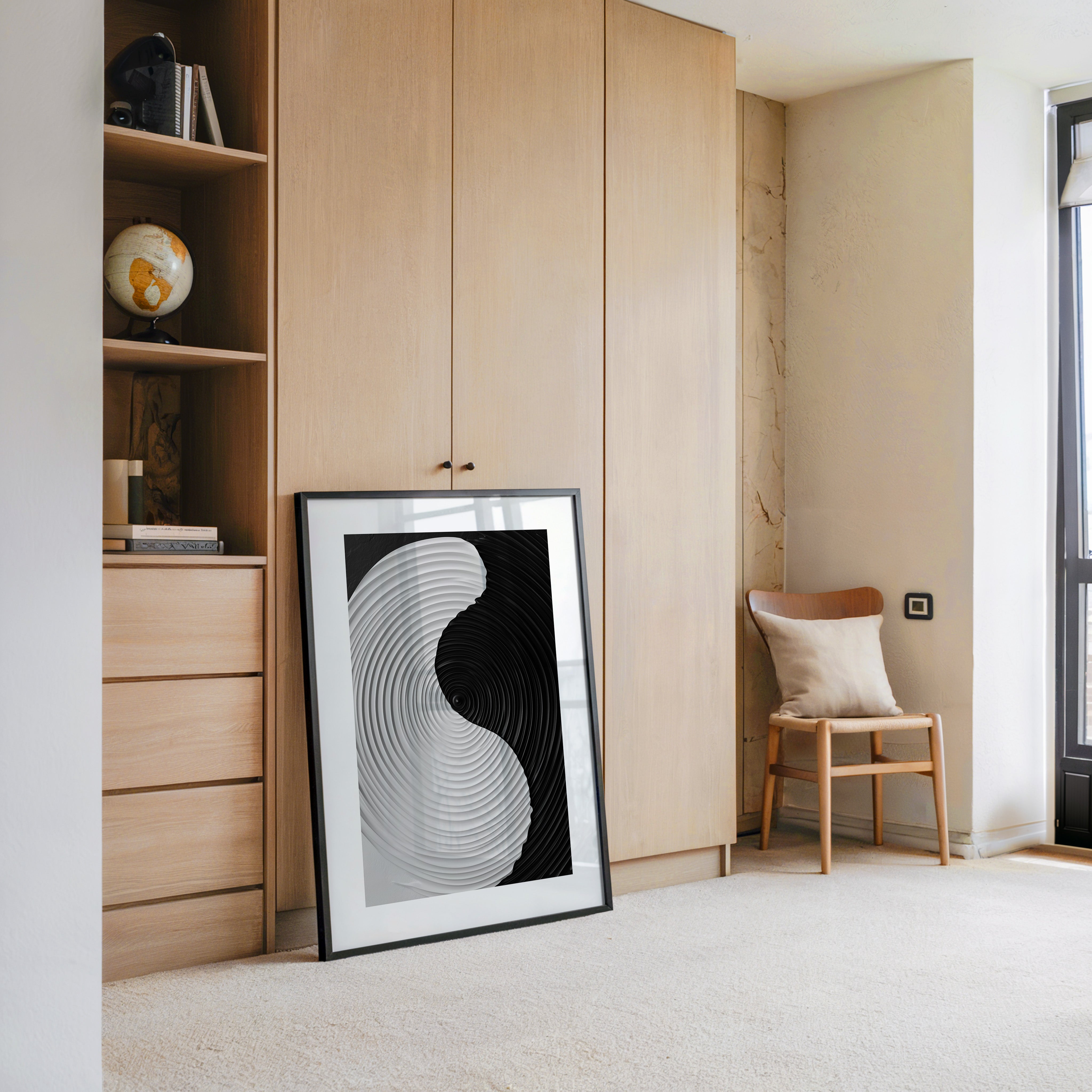 Yin Yang Wellen schwarz weiß