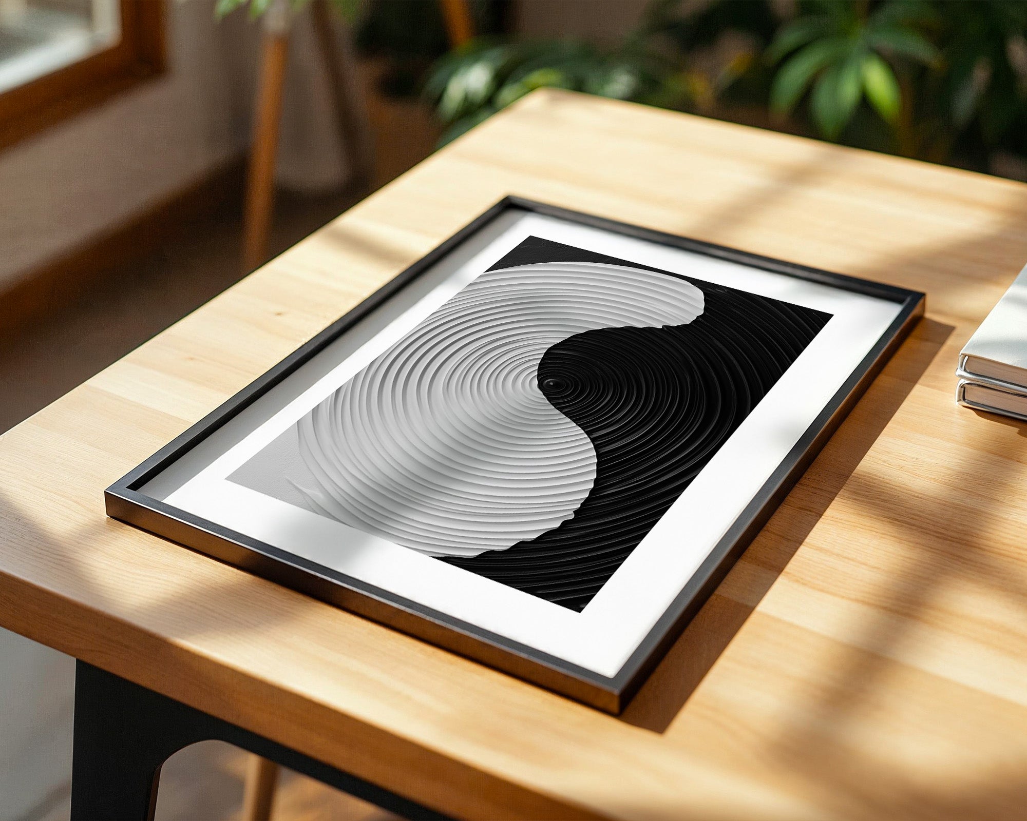 Yin Yang Wellen schwarz weiß