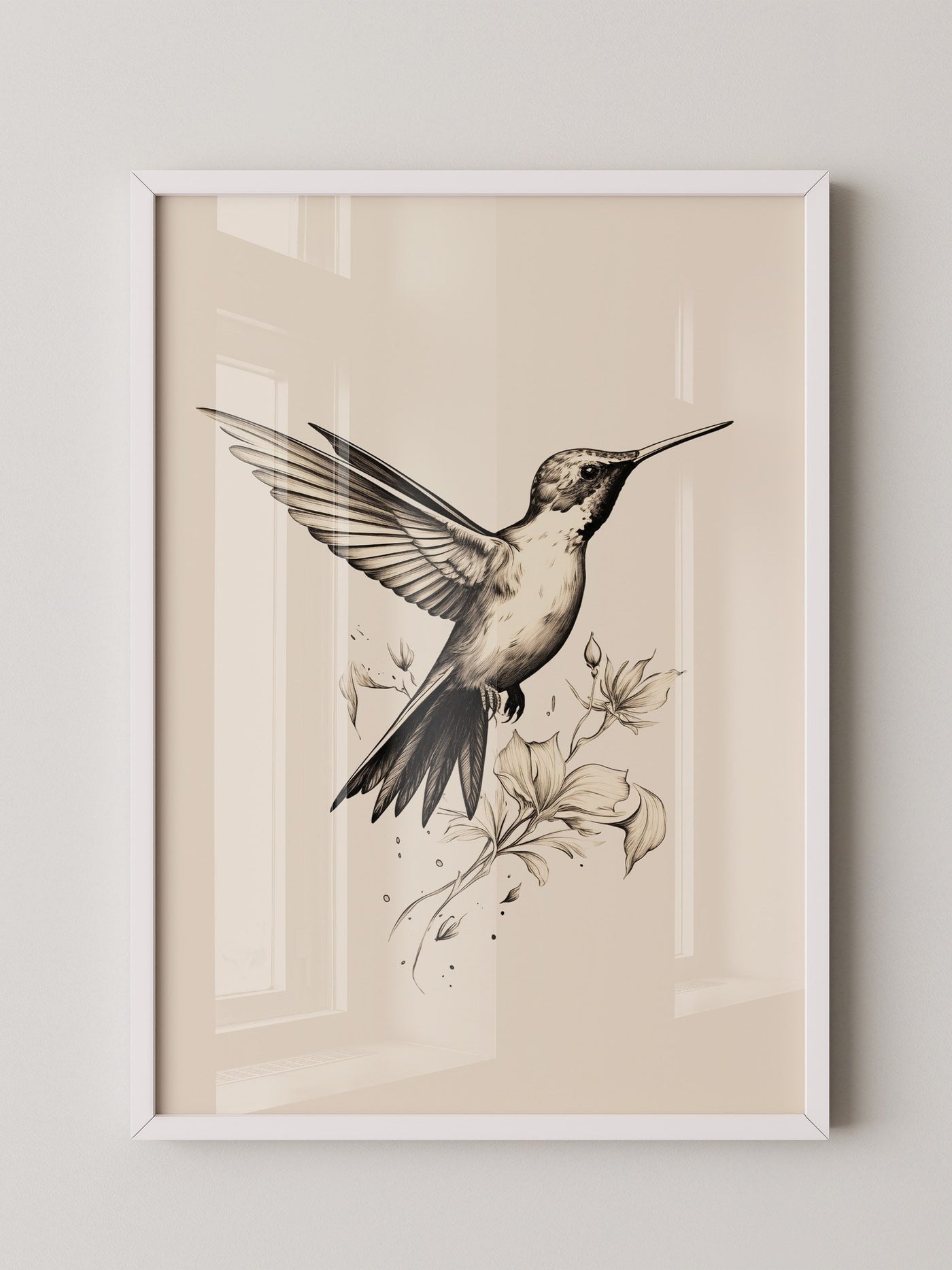 Kolibri Blumen monochrom