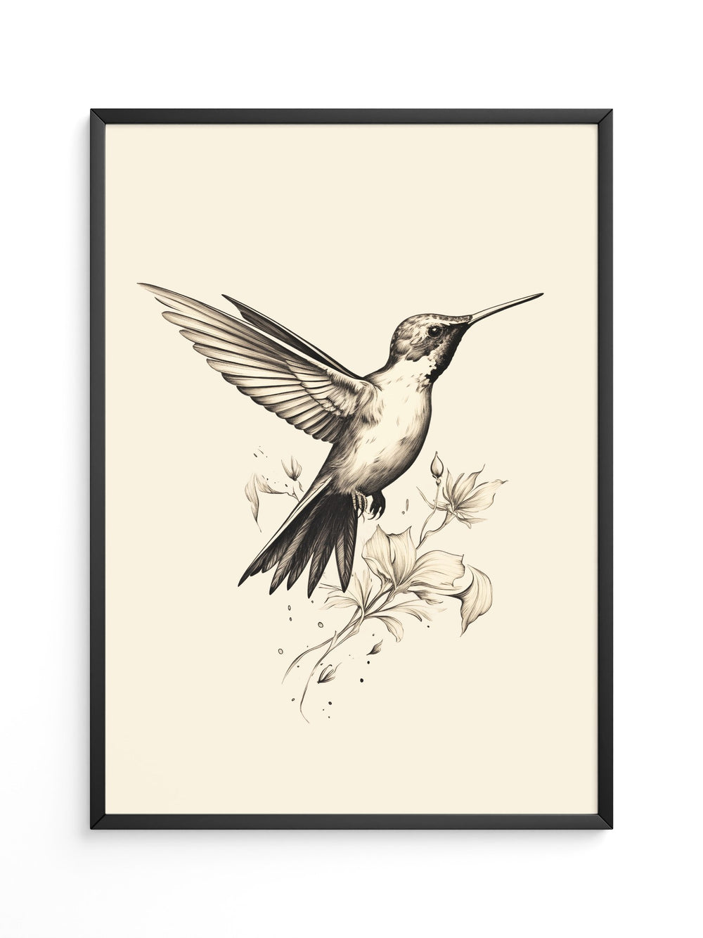 Kolibri Blumen monochrom
