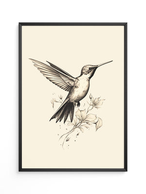 Kolibri Blumen monochrom