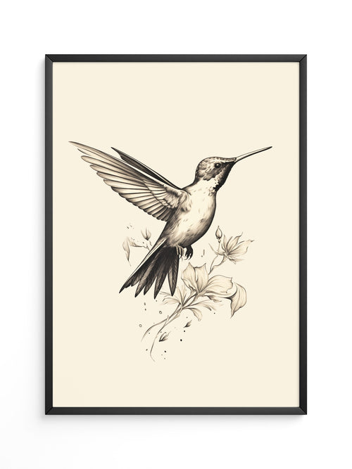 Kolibri Blumen monochrom
