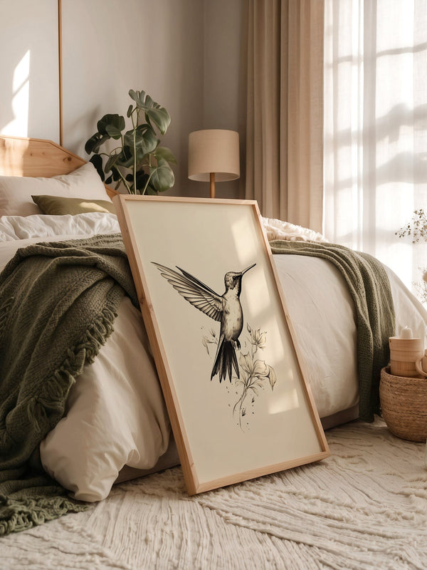 Kolibri Blumen monochrom
