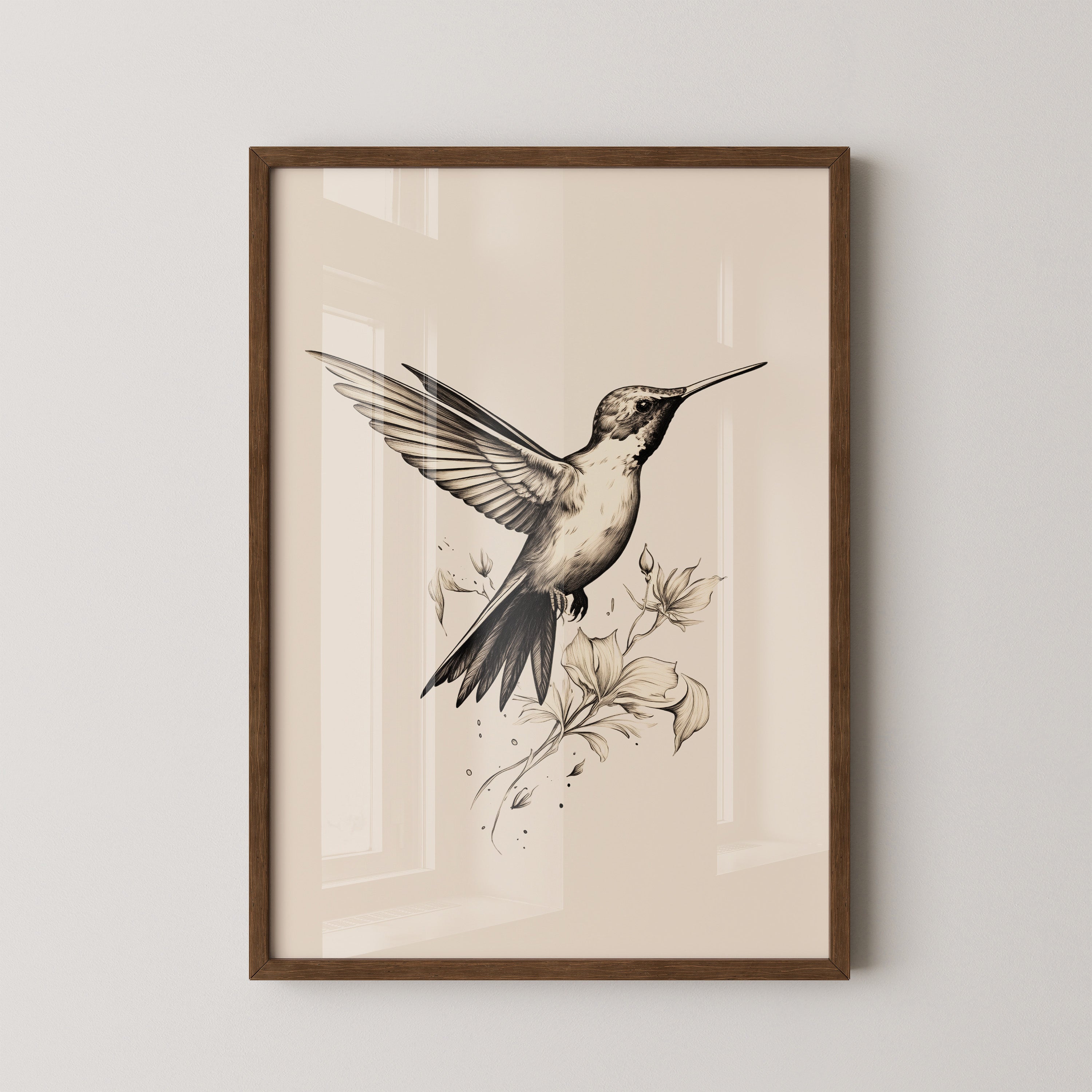 Kolibri Blumen monochrom