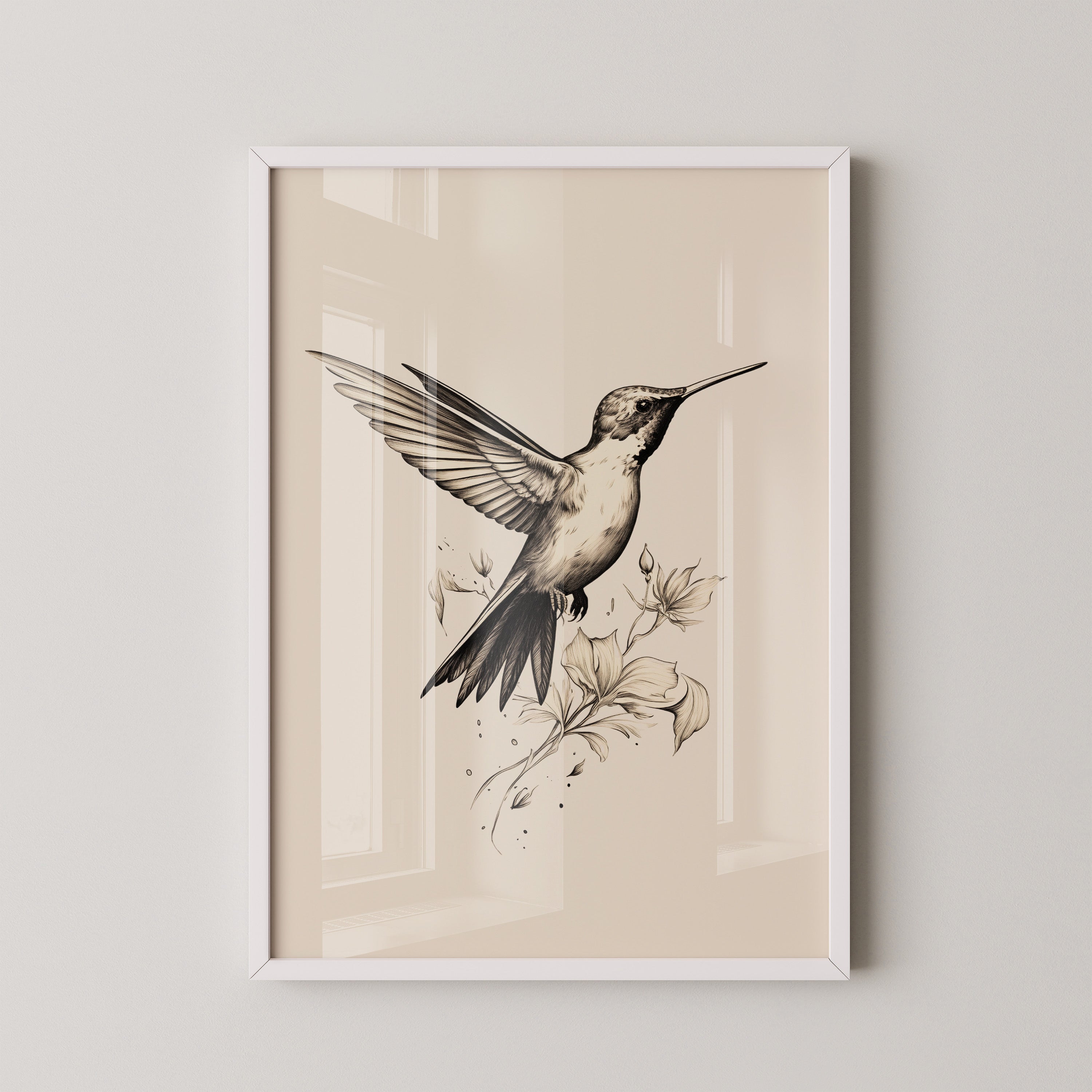 Kolibri Blumen monochrom