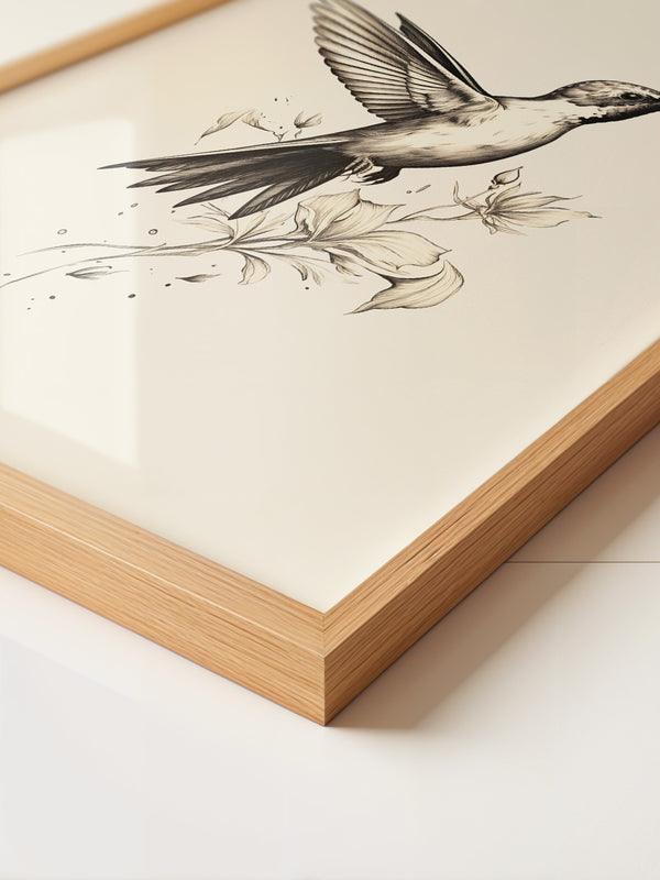 Kolibri Blumen monochrom
