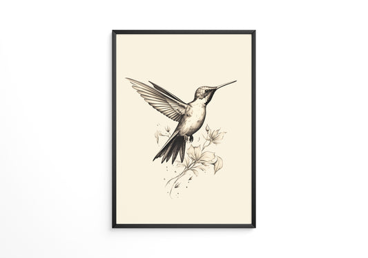 Kolibri Blumen monochrom
