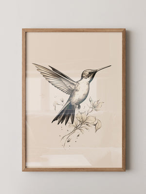 Kolibri Blumen monochrom