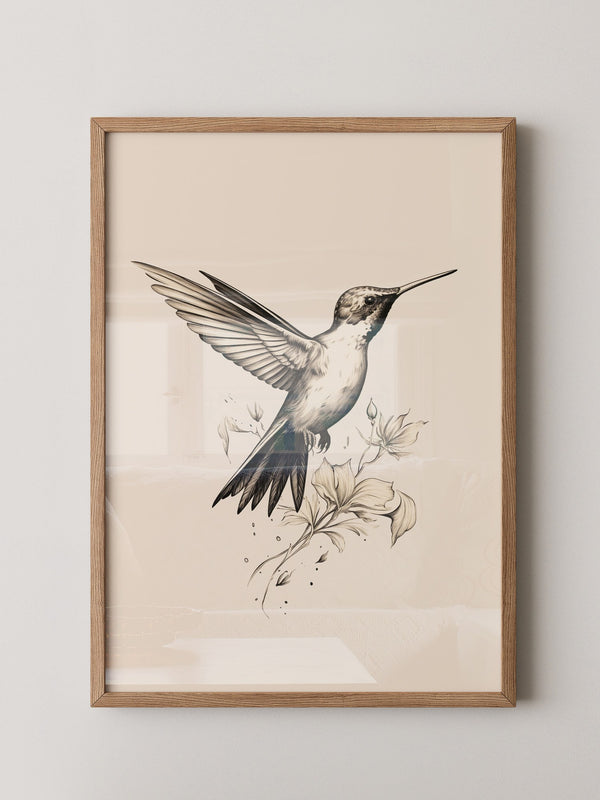 Kolibri Blumen monochrom