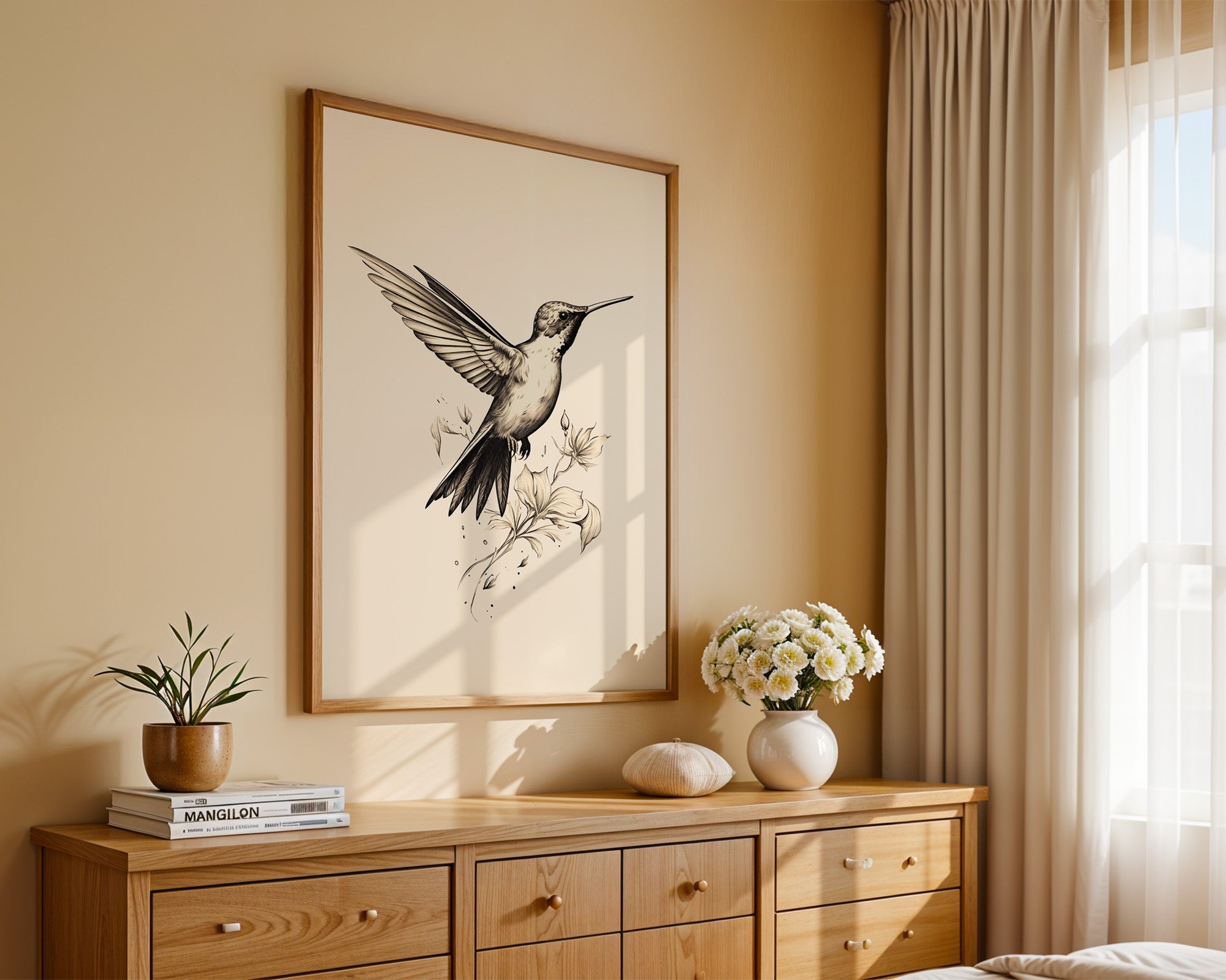 Kolibri Blumen monochrom