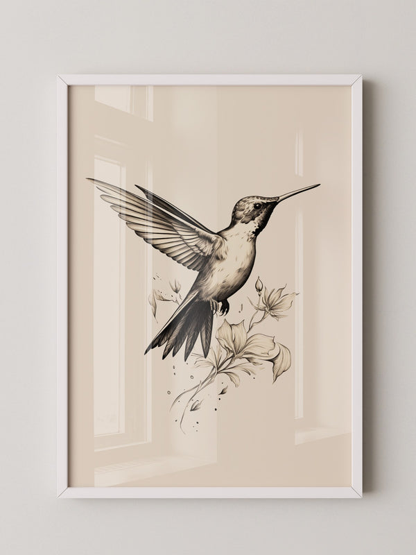 Kolibri Blumen monochrom