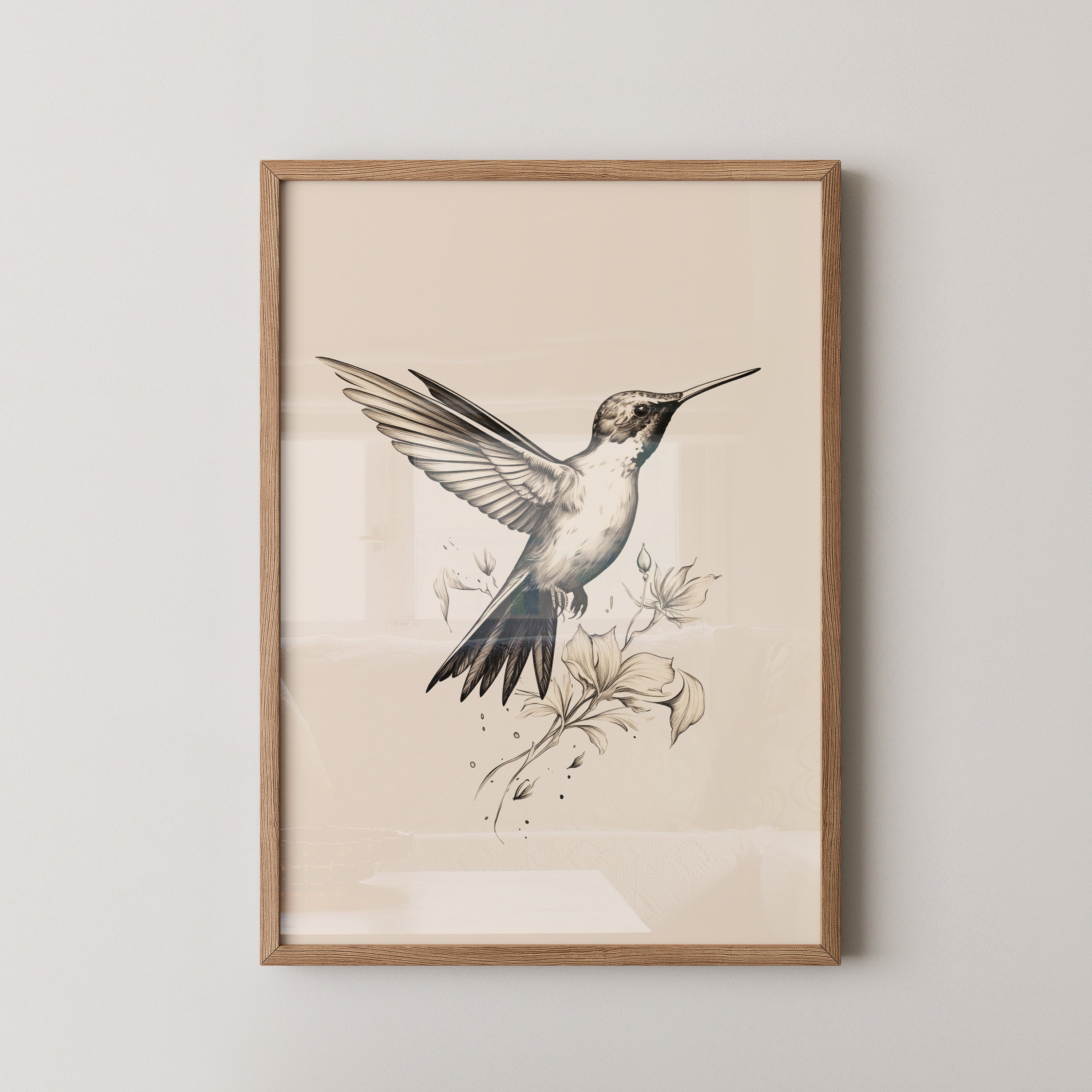 Kolibri Blumen monochrom