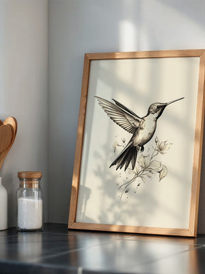 Kolibri Blumen monochrom