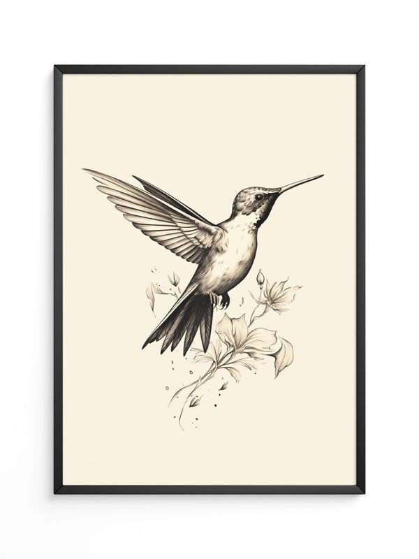 Kolibri Blumen monochrom