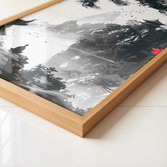 Meditiert Berglandschaft Rot Schwarz