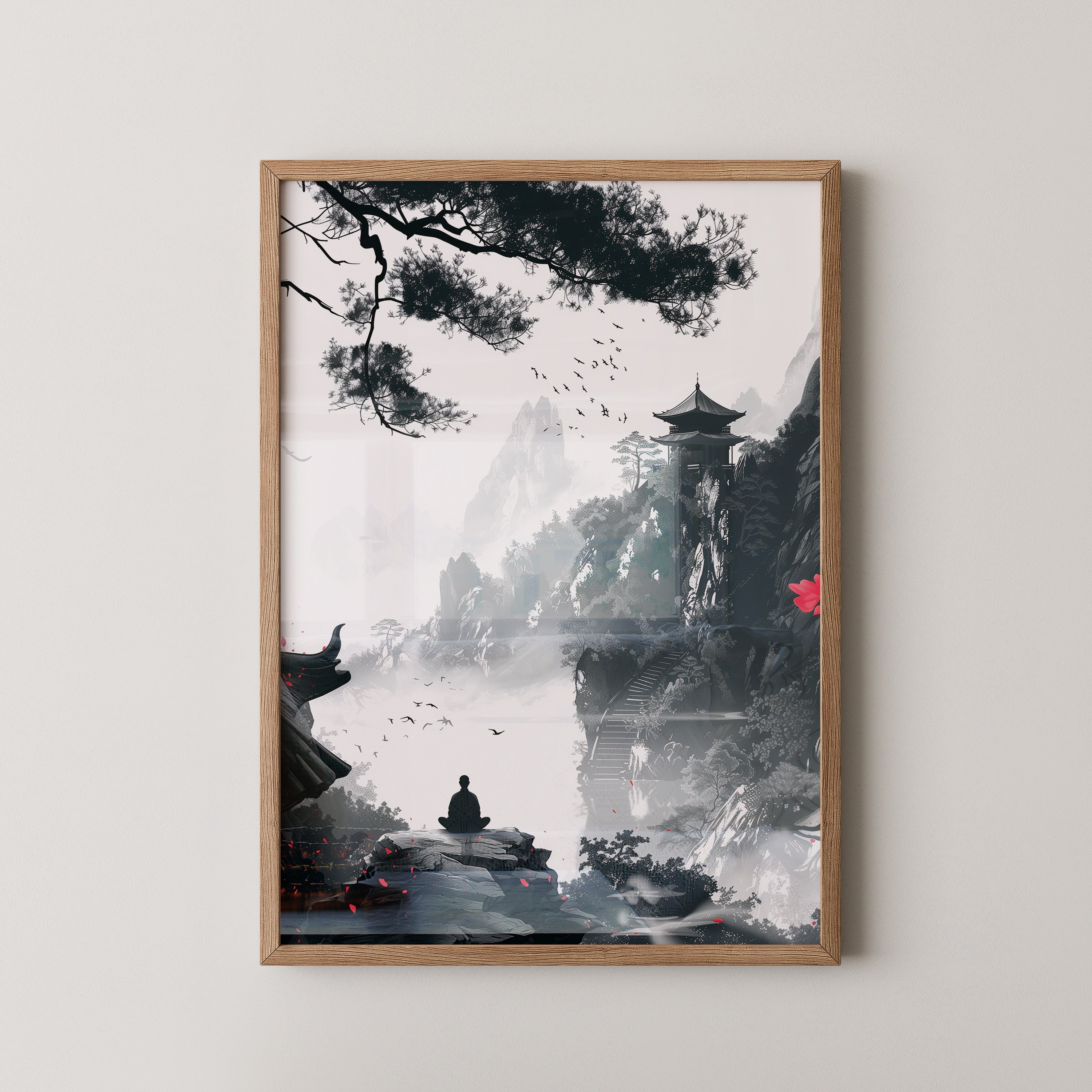 Meditiert Berglandschaft Rot Schwarz