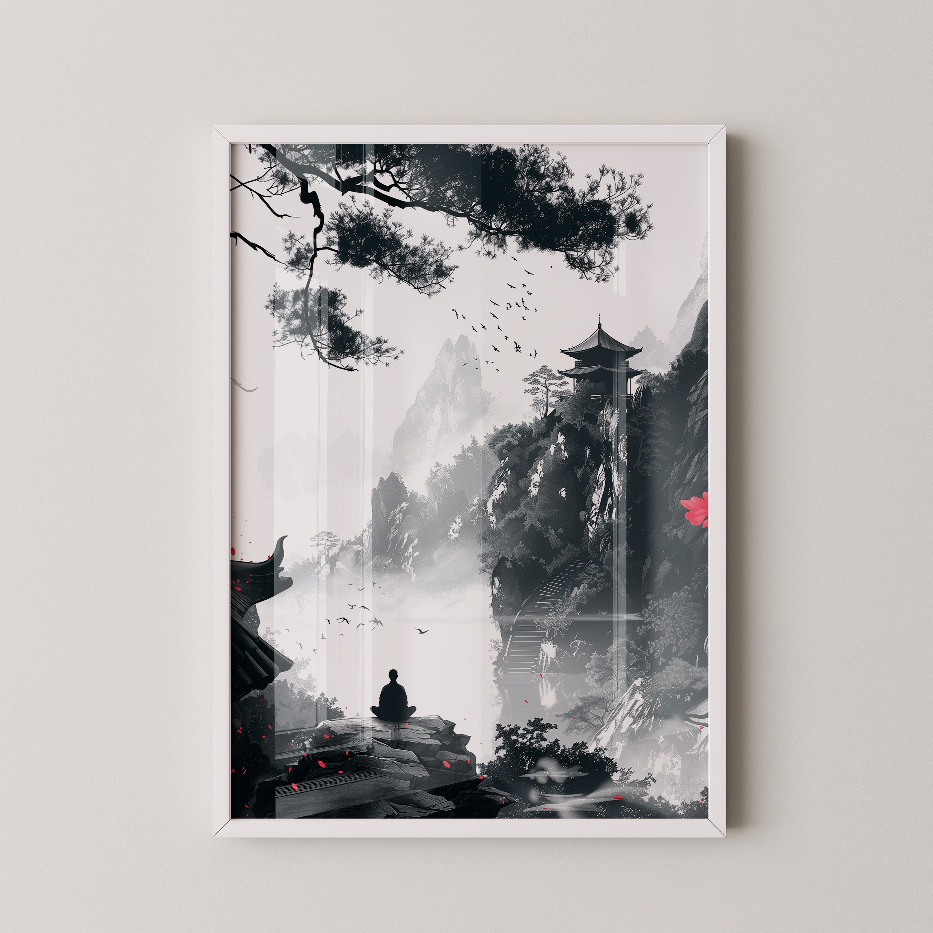 Meditiert Berglandschaft Rot Schwarz