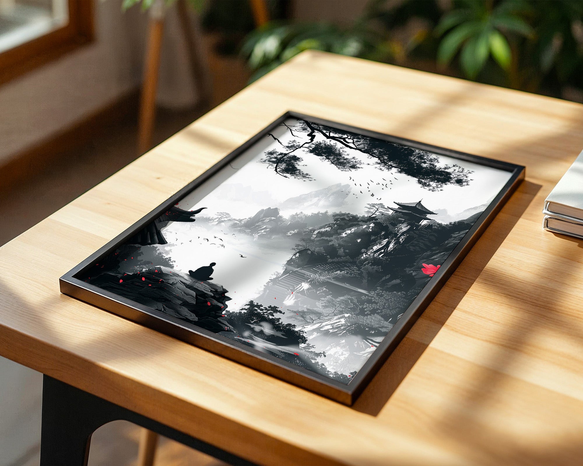 Meditiert Berglandschaft Rot Schwarz