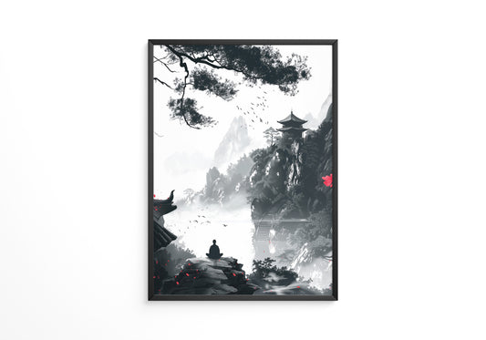 Meditiert Berglandschaft Rot Schwarz