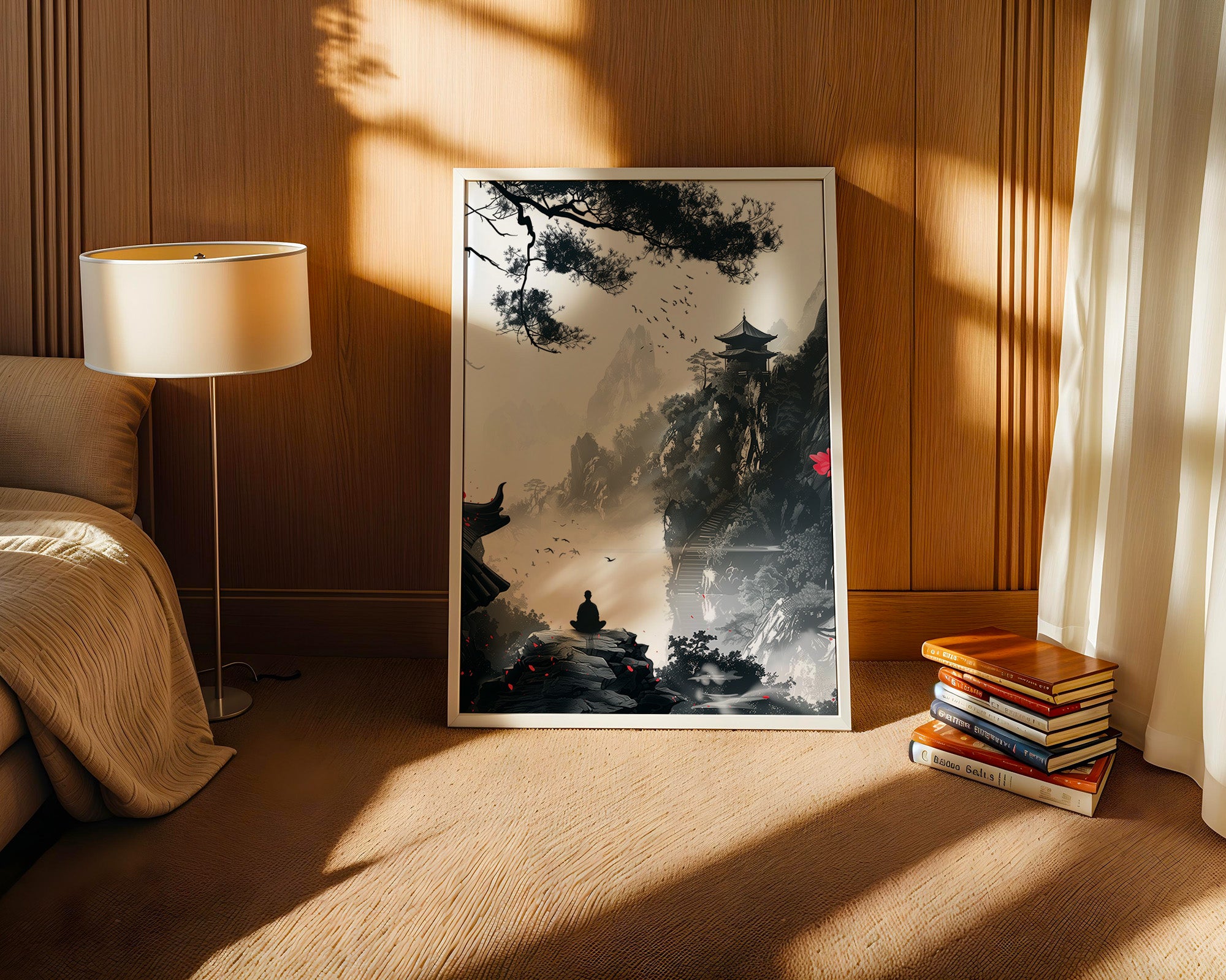 Meditiert Berglandschaft Rot Schwarz