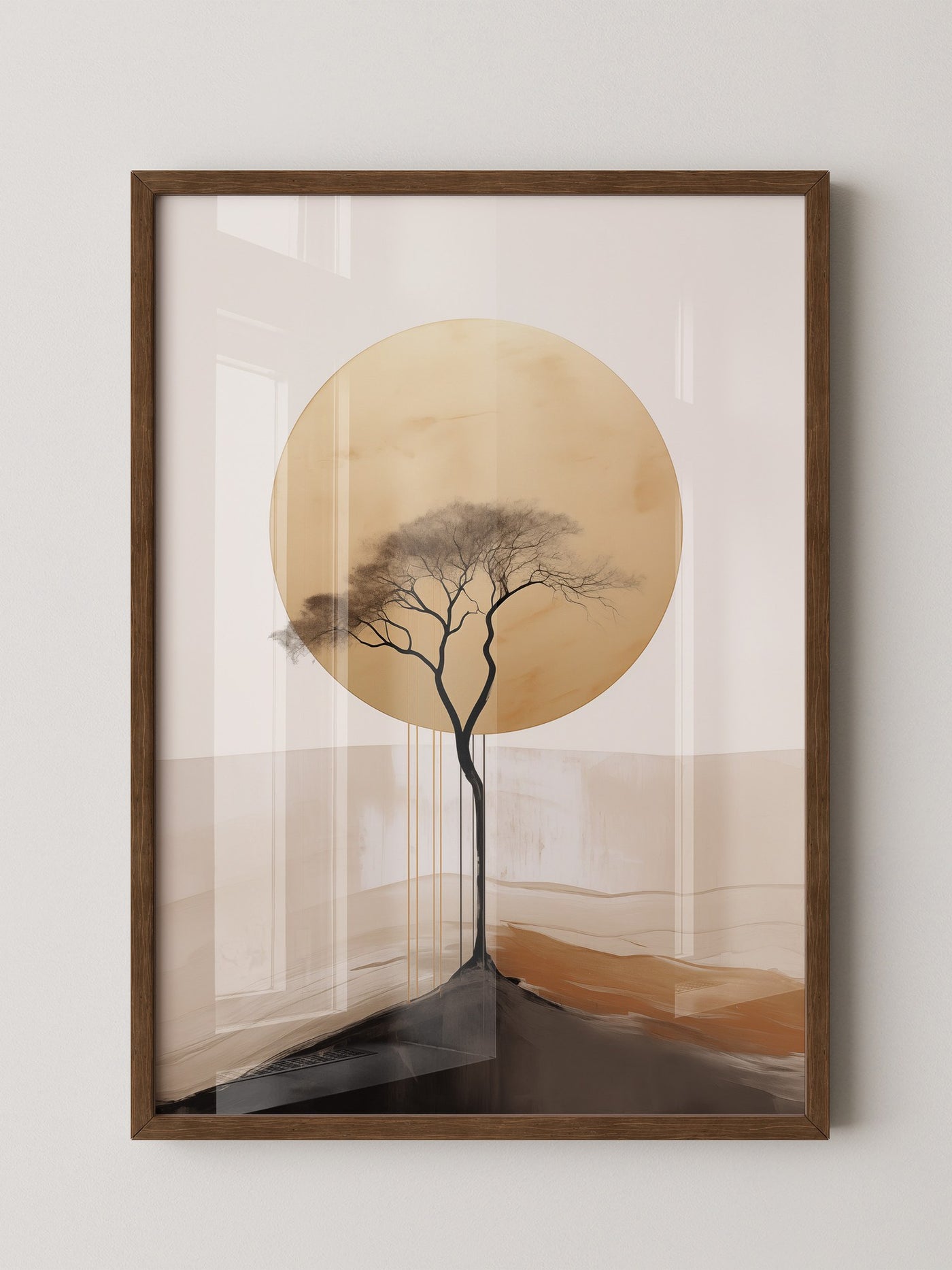 Baum Silhouette goldener Kreis