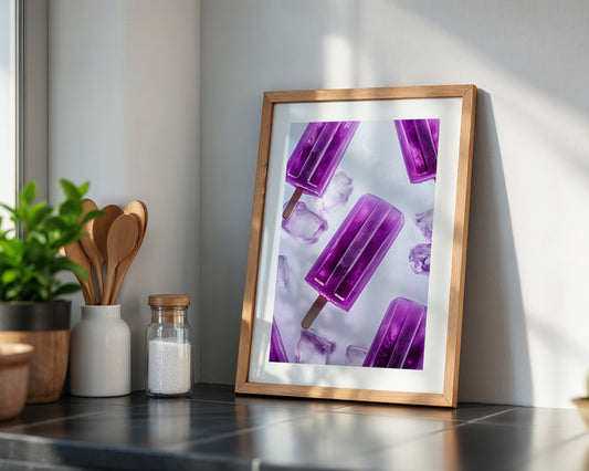 Lila Eis am Stiel mit Eiswürfeln