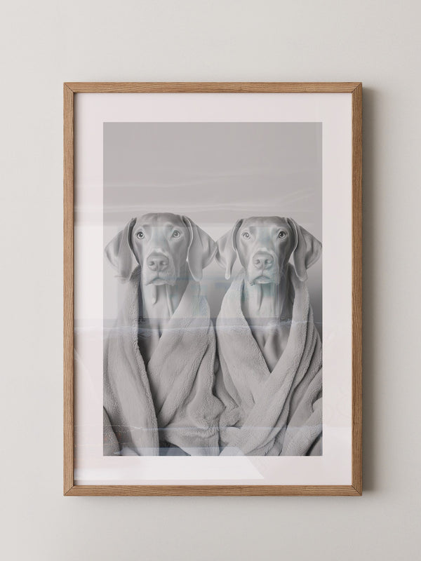 Hunde im Bademantel Grau