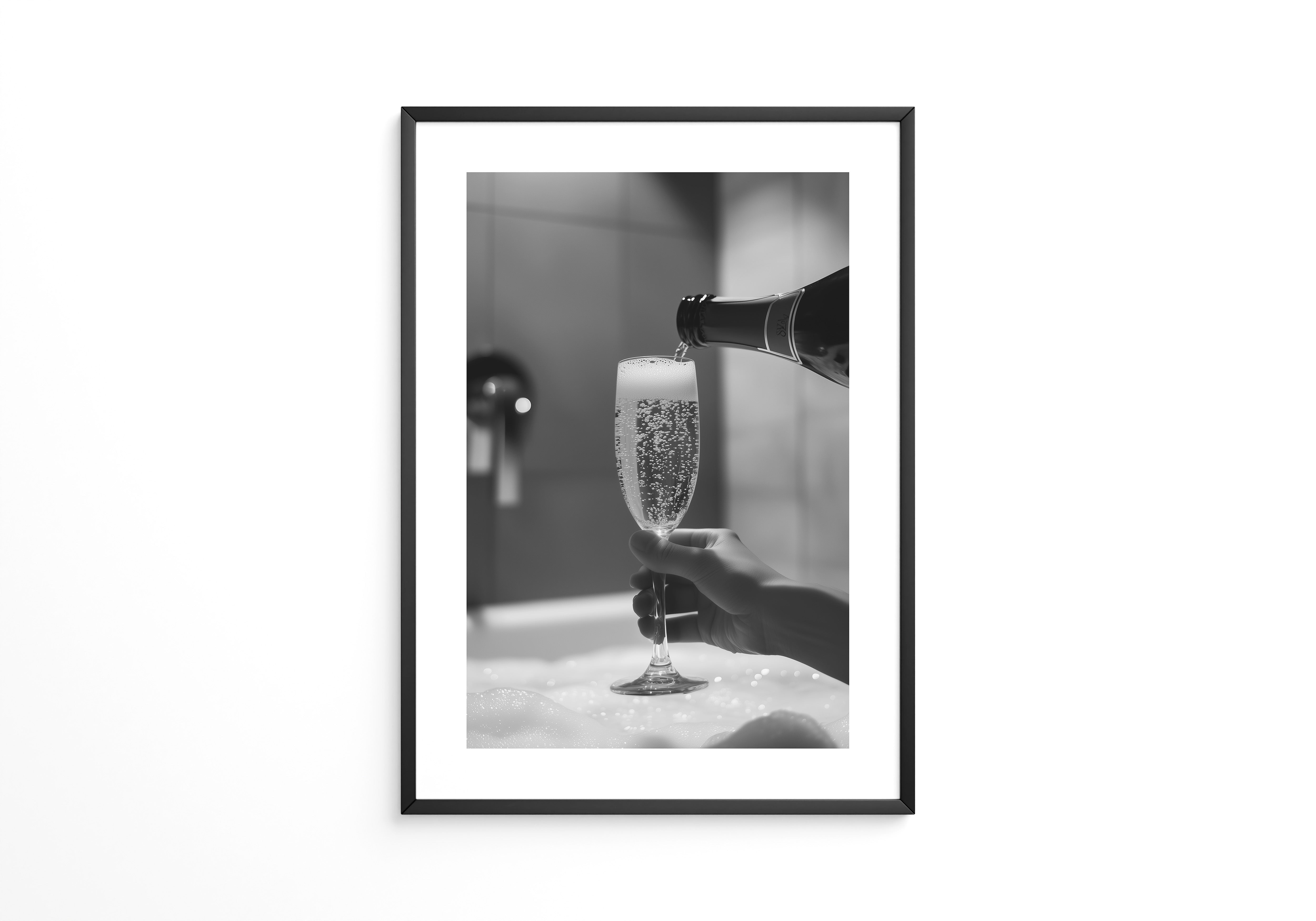 Sektglas Schwarzweiß Schaum