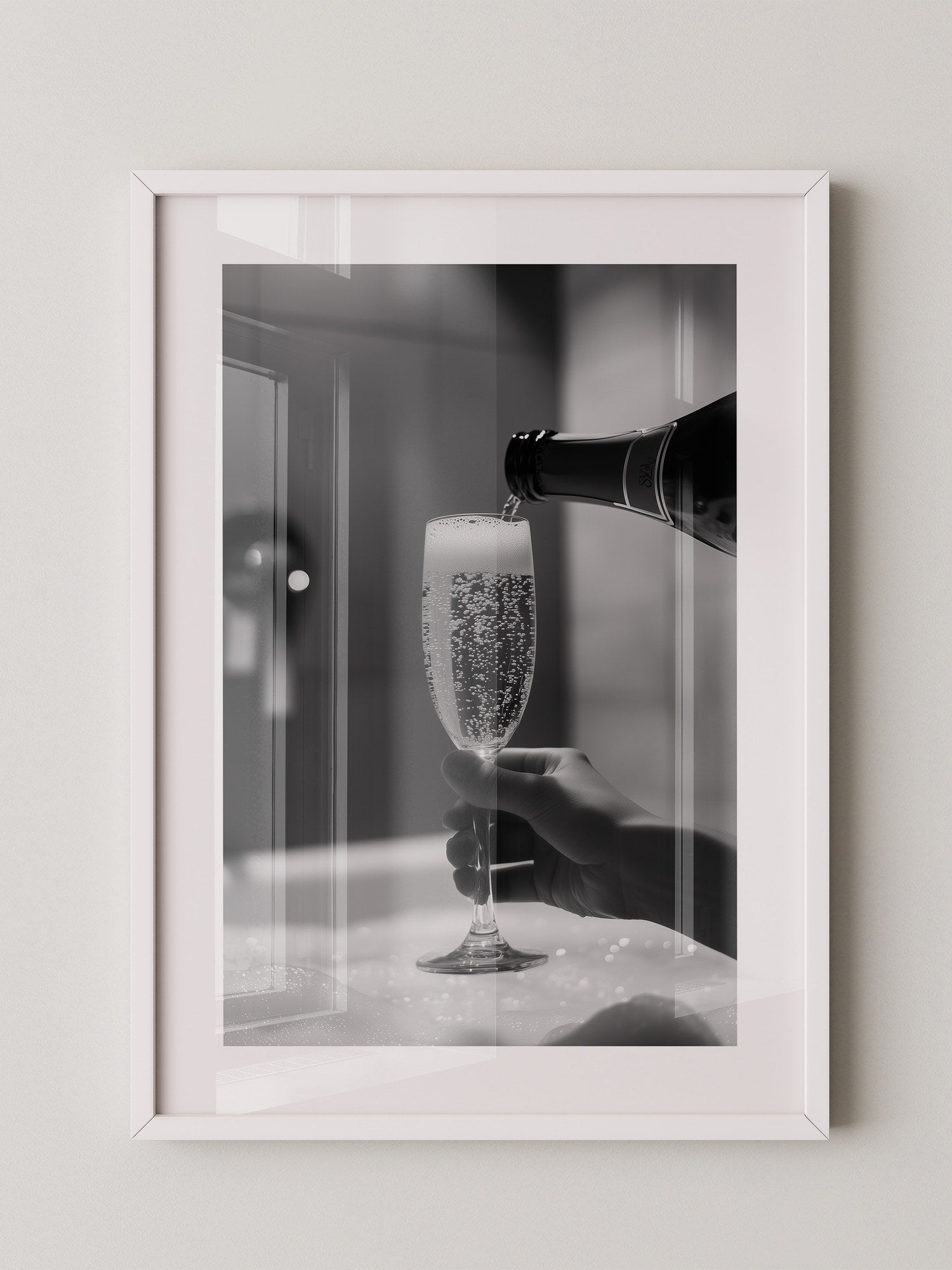 Sektglas Schwarzweiß Schaum