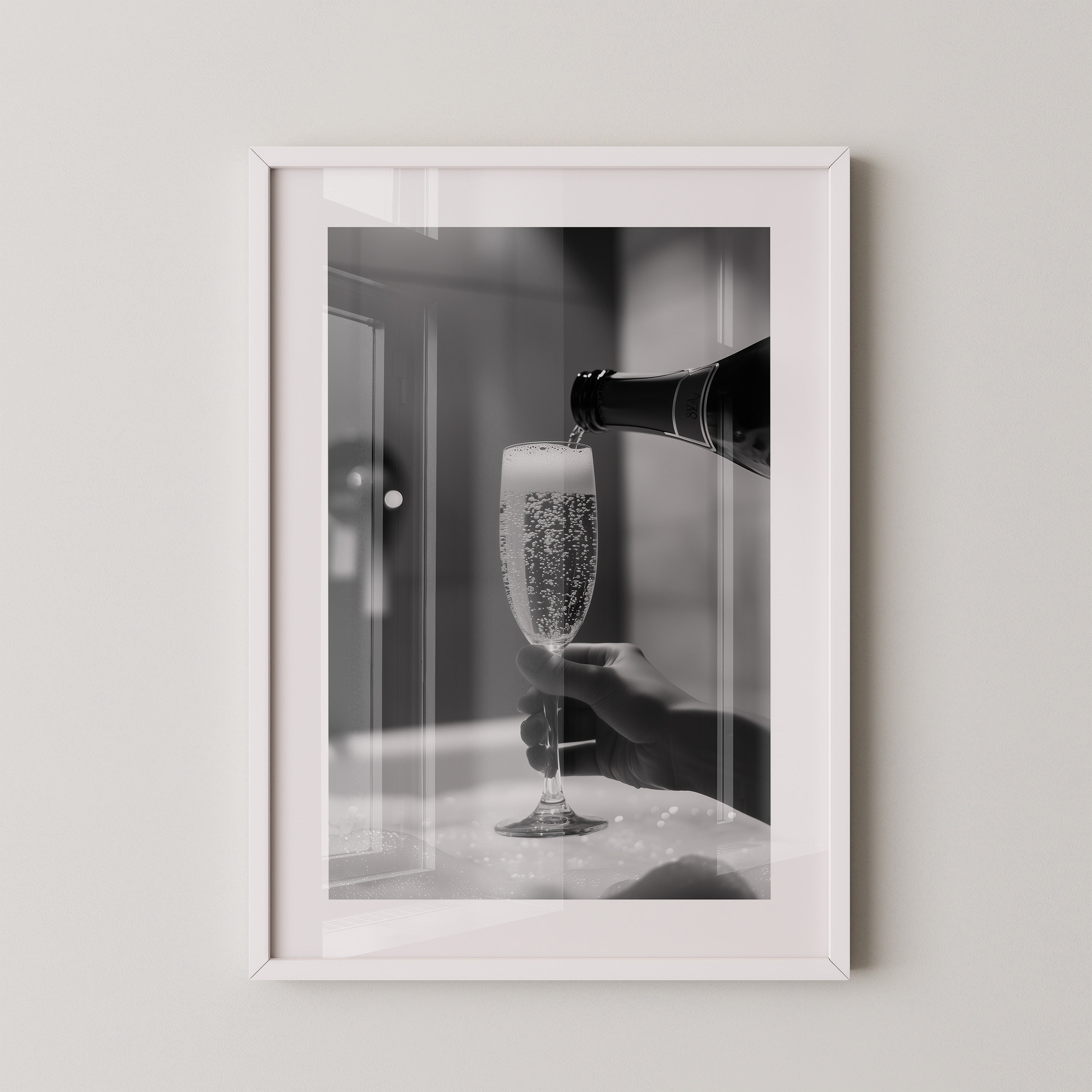 Sektglas Schwarzweiß Schaum