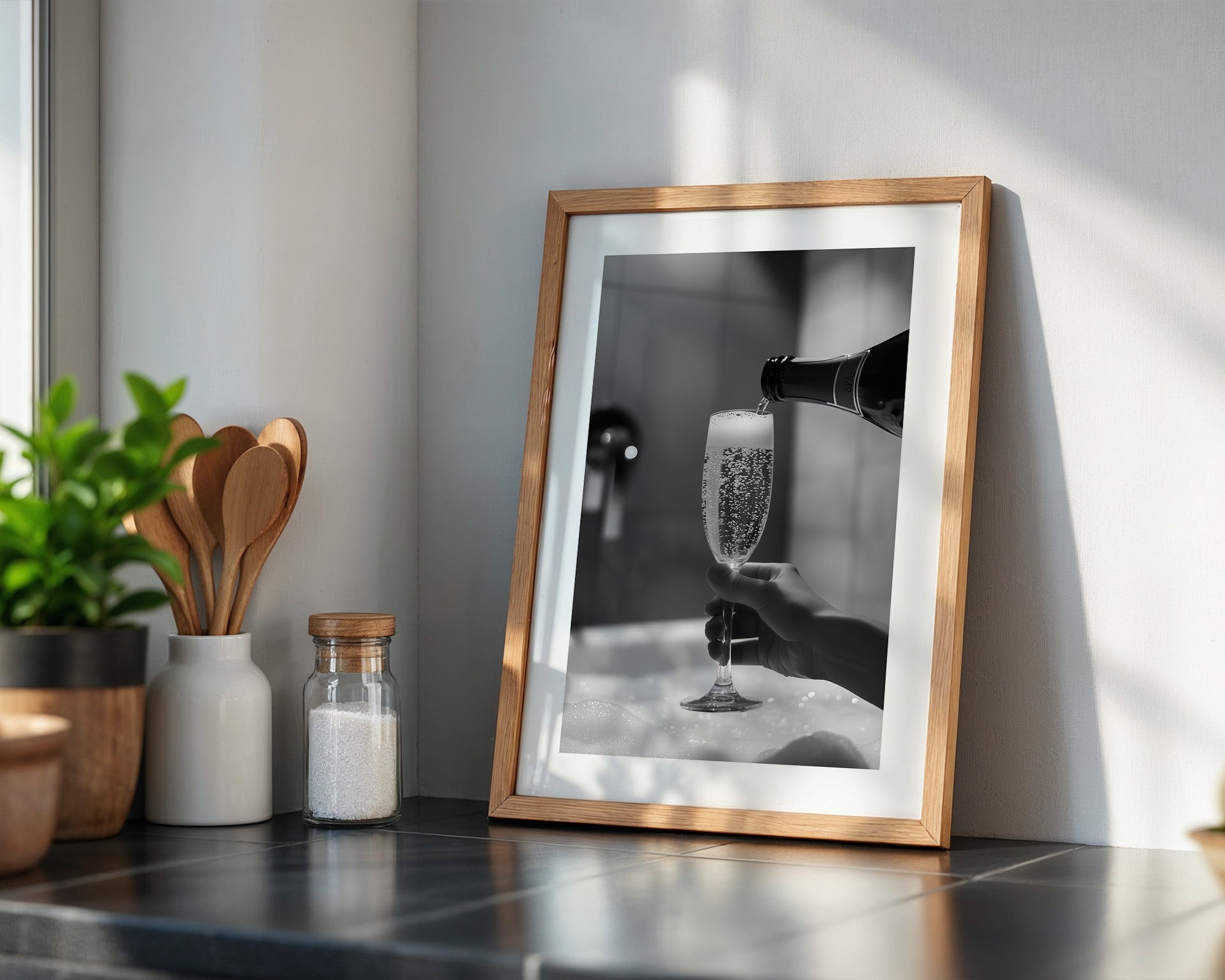 Sektglas Schwarzweiß Schaum