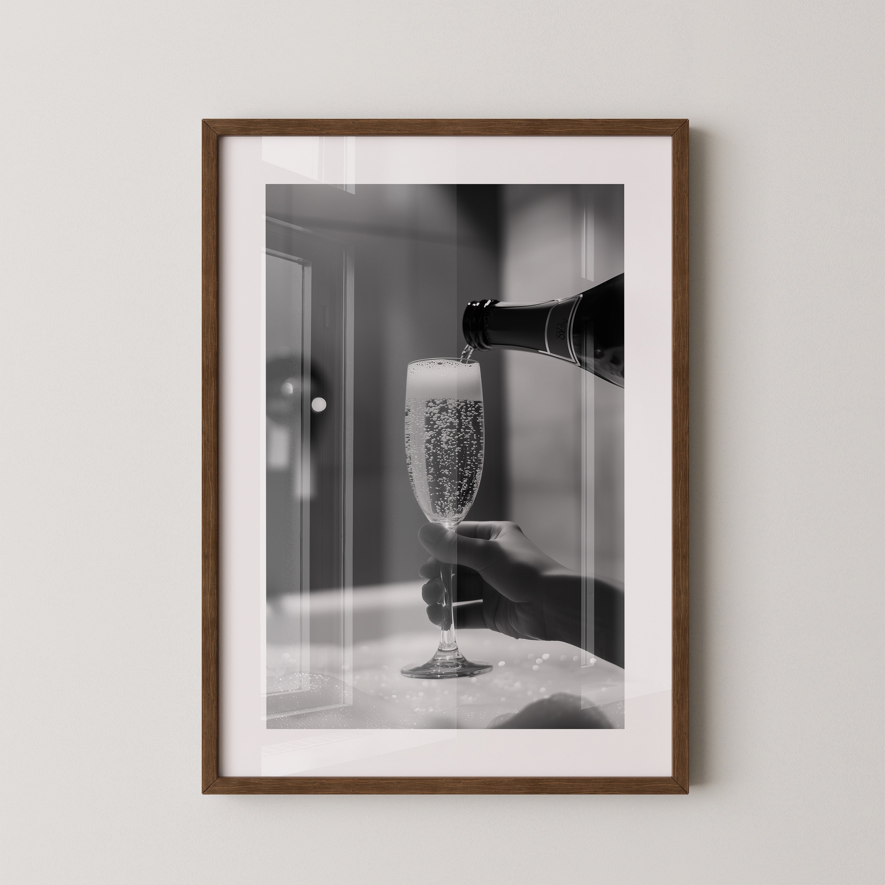 Sektglas Schwarzweiß Schaum