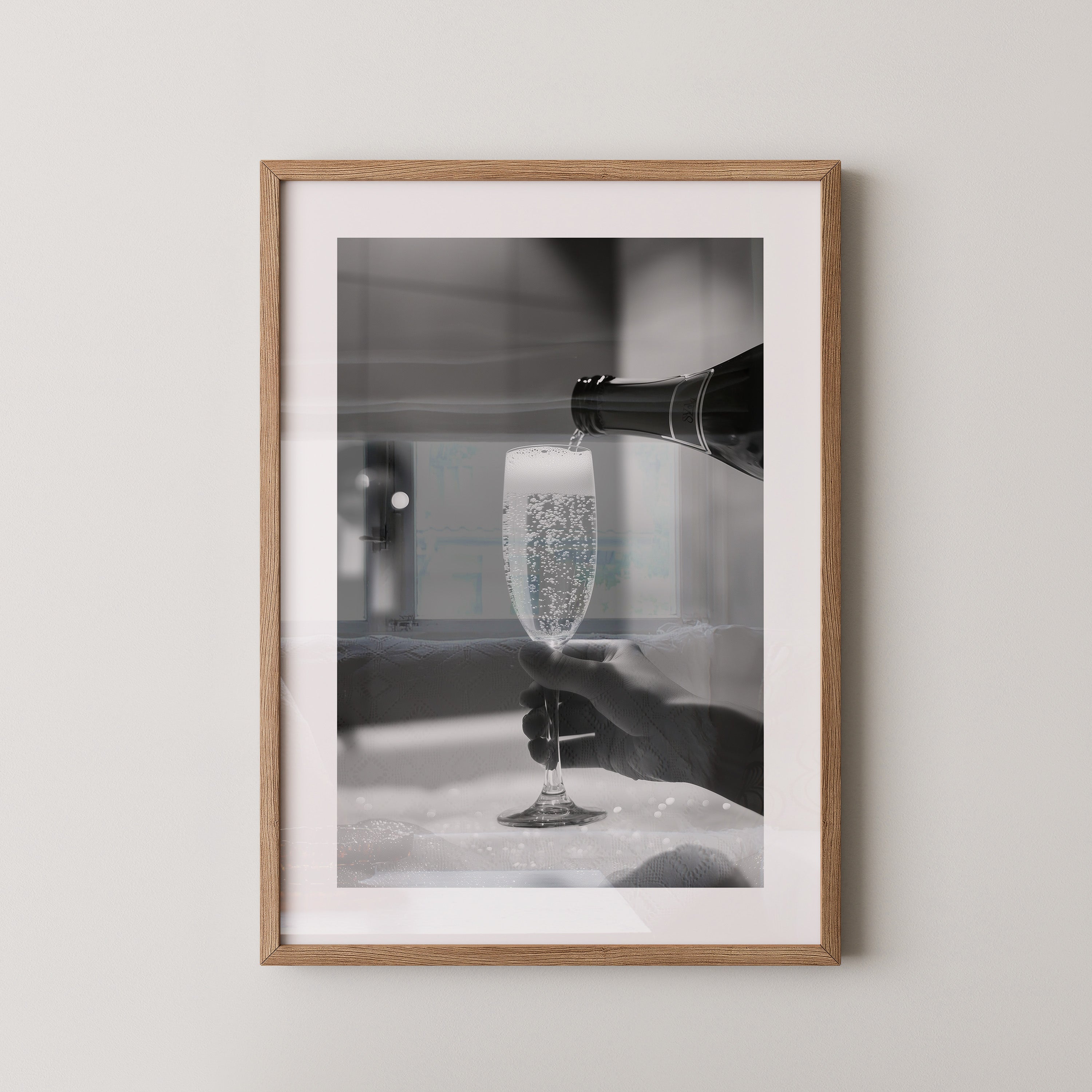 Sektglas Schwarzweiß Schaum