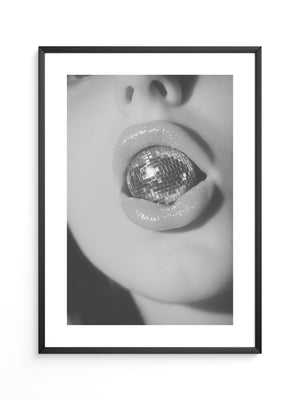 Diskokugel Mund Glanz Schwarzweiß